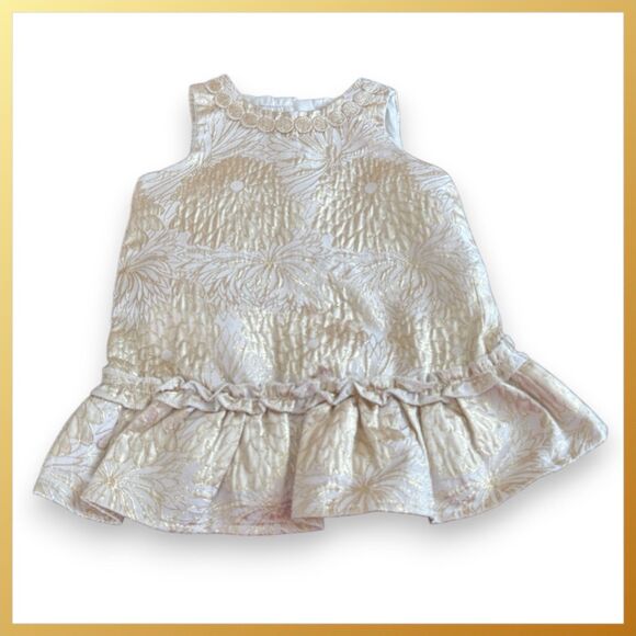 Lilly Pulitzer Other - Lilly Pulitzer Gold Foil Shift Dress Palm Trees 12-18 Months VGUC